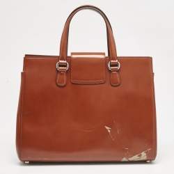Gucci Brown Glazed Leather Large Lady Lock Top Handle Bag