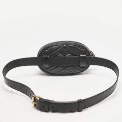 Gucci Black Matelassé Leather Mini GG Marmont Belt Bag