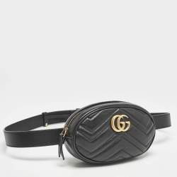 Gucci Black Matelassé Leather Mini GG Marmont Belt Bag