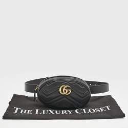 Gucci Black Matelassé Leather Mini GG Marmont Belt Bag