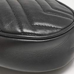Gucci Black Matelassé Leather Mini GG Marmont Belt Bag