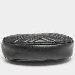 Gucci Black Matelassé Leather Mini GG Marmont Belt Bag