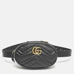 Gucci Black Matelassé Leather Mini GG Marmont Belt Bag