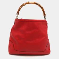 Gucci Red Leather Diana Bamboo Handle Hobo