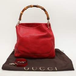 Gucci Red Leather Diana Bamboo Handle Hobo