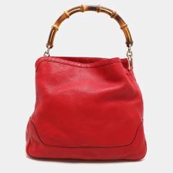 Gucci Red Leather Diana Bamboo Handle Hobo