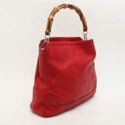 Gucci Red Leather Diana Bamboo Handle Hobo
