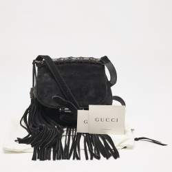 Gucci Black Suede Nouveau Fringe Crossbody Bag