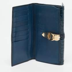 Gucci Blue Horsebit Embossed Patent Leather Buckle Flap Continental Wallet