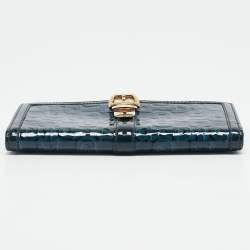 Gucci Blue Horsebit Embossed Patent Leather Buckle Flap Continental Wallet