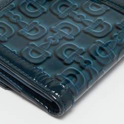 Gucci Blue Horsebit Embossed Patent Leather Buckle Flap Continental Wallet