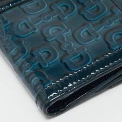 Gucci Blue Horsebit Embossed Patent Leather Buckle Flap Continental Wallet