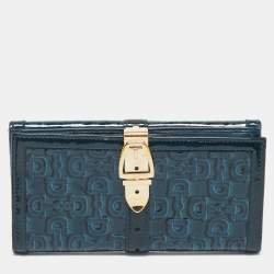 Gucci Blue Horsebit Embossed Patent Leather Buckle Flap Continental Wallet