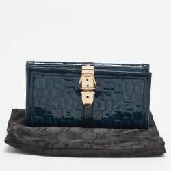 Gucci Blue Horsebit Embossed Patent Leather Buckle Flap Continental Wallet