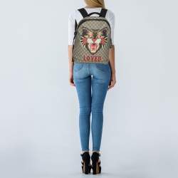 Gucci Beige GG Soft Supreme Canvas Angry Cat Print Backpacks