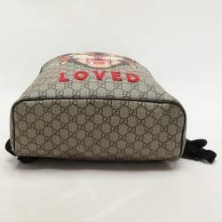 Gucci Beige GG Soft Supreme Canvas Angry Cat Print Backpacks
