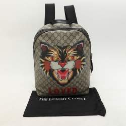 Gucci Beige GG Soft Supreme Canvas Angry Cat Print Backpacks
