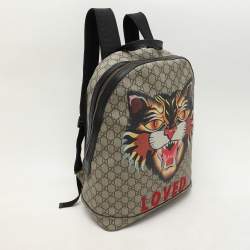 Gucci Beige GG Soft Supreme Canvas Angry Cat Print Backpacks