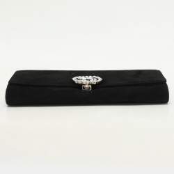 Pre Owned Gucci Black Crystal Embellished Suede Interlocking G Broadway Clutch