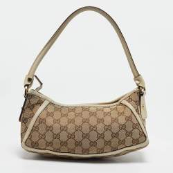 Pre Owned Gucci Off White/Beige GG Canvas Abbey D-Ring Pochette