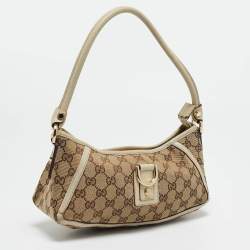 Pre Owned Gucci Off White/Beige GG Canvas Abbey D-Ring Pochette