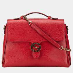 Gucci Red Medium Dollar Calf Interlocking G Satchel