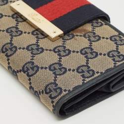 Gucci Blue/Beige GG Canvas and Leather Ladies Web Continental Wallet