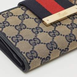 Gucci Blue/Beige GG Canvas and Leather Ladies Web Continental Wallet