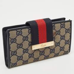 Gucci Blue/Beige GG Canvas and Leather Ladies Web Continental Wallet