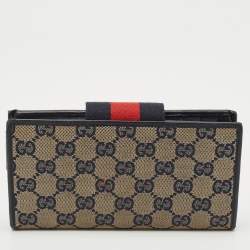 Gucci Blue/Beige GG Canvas and Leather Ladies Web Continental Wallet
