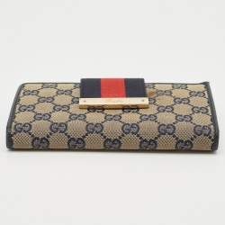 Gucci Blue/Beige GG Canvas and Leather Ladies Web Continental Wallet