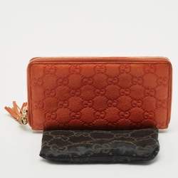 Gucci Orange Guccissima Leather Bamboo Tassel Zip Around Wallet
