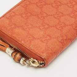 Gucci Orange Guccissima Leather Bamboo Tassel Zip Around Wallet