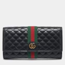 Gucci Black Quilted Leather Web GG Marmont Continental Wallet
