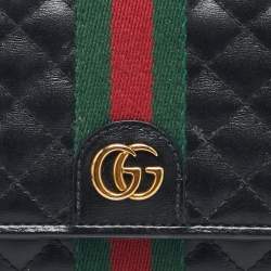 Gucci Black Quilted Leather Web GG Marmont Continental Wallet