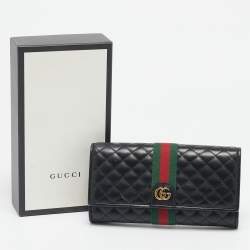 Gucci Black Quilted Leather Web GG Marmont Continental Wallet