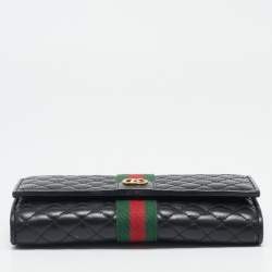 Gucci Black Quilted Leather Web GG Marmont Continental Wallet