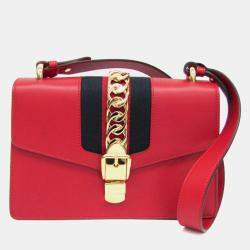Gucci Red Leather Sylvie Shoulder Bag 