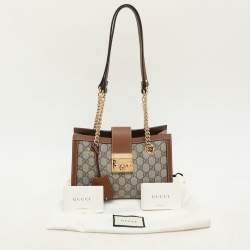 Gucci Brown/Beige GG Supreme Canvas and Leather Small Padlock Shoulder Bag