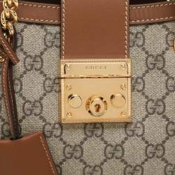 Gucci Brown/Beige GG Supreme Canvas and Leather Small Padlock Shoulder Bag