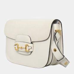 Pre Owned Gucci White Leather 1955 Horsebit Shoulder Bag