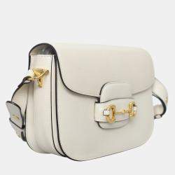 Pre Owned Gucci White Leather 1955 Horsebit Shoulder Bag