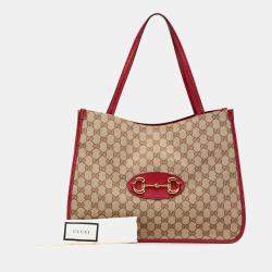 Gucci Brown Red GG Canvas Horsebit 1955 Tote