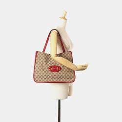 Gucci Brown Red GG Canvas Horsebit 1955 Tote
