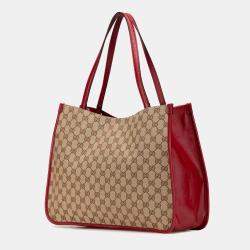 Gucci Brown Red GG Canvas Horsebit 1955 Tote
