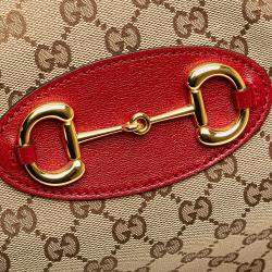 Gucci Brown Red GG Canvas Horsebit 1955 Tote