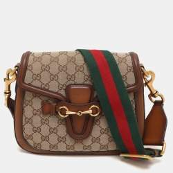 Gucci Beige/Brown GG Canvas and Leather Lady Web Flap Crossbody Bag