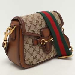 Gucci Beige/Brown GG Canvas and Leather Lady Web Flap Crossbody Bag