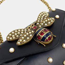 Pre Owned Gucci Black Leather Broadway Metal B Shoulder Bag