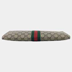 Gucci Beige Brown Canvas and Leather Ophidia handle clutch bag